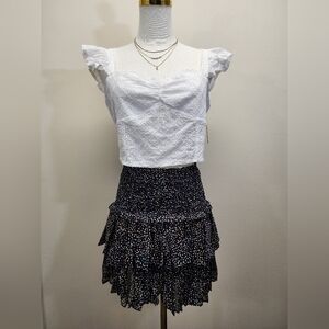 Navy Poka Dot Ruffle Skirt, Size Large (Fit Like A Small)